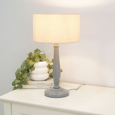 Valuelights Victoria Traditional Grey Wood Candlestick Table Lamp With Natural Drum Shade - Led Bulb Included - image 1