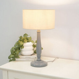 Valuelights Victoria Traditional Grey Wood Candlestick Table Lamp With Natural Drum Shade - Led Bulb Included - thumbnail 1