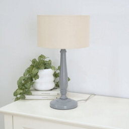 Valuelights Victoria Traditional Grey Wood Candlestick Table Lamp With Natural Drum Shade - Led Bulb Included - thumbnail 5