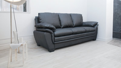UK Leisure World Black Three Faux Leather Seater Sofa Suites Settee 3 Seater Armchair Faux Leather - image 1