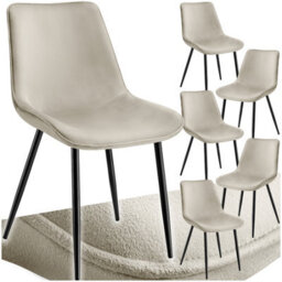 Tectake Set Of 6 Dining Chair Monroe - Padded, Velvet Look, Ergonomic Seat, Black Steel Legs  - Cream