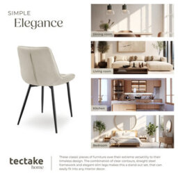 Tectake Set Of 6 Dining Chair Monroe - Padded, Velvet Look, Ergonomic Seat, Black Steel Legs  - Cream - thumbnail 7