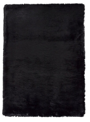 Black Shaggy Rug, Anti-Shed Plain Rug, 80mm Thickness Modern Rug, Shaggy Rug For Bedroom, & Dining Room-60Cm X 120Cm - image 1