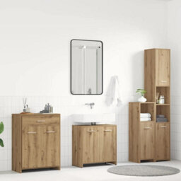 Walplus 4 Piece Bathroom Furniture Set Artisan Oak Engineered Wood