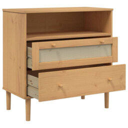 Berkfield Modern Sideboard Senja Rattan Look Brown 80X40X80 Cm Solid Wood Pine - thumbnail 6