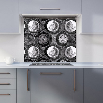 Warren Reed Designer Black White Moon And Sun Premium Glass Kitchen Splashback W900mm X H650mm - image 1