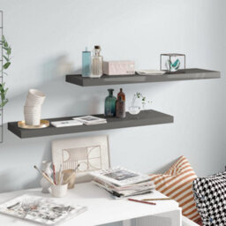 Berkfield Floating Wall Shelves 2 Pcs High Gloss Grey 90X23.5X3.8 Cm Mdf - thumbnail 1