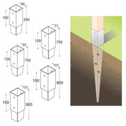 "SS8 Fence Post Support 121mm X 121mm / 900mm (4.7"" X 4.7"")  Pack Of: 1  Spike Holder Metal Drive In Stakes Rust Resistant Bracket" - thumbnail 5