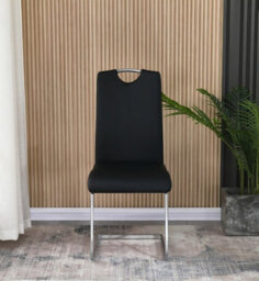 Furnizone UK Set Of 2 Dining Chairs - Isaac Modern Dining Chairs - Black Faux Leather Chrome Legs Dining Chairs - Kitchen Dining Room Chairs