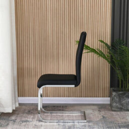 Furnizone UK Set Of 2 Dining Chairs - Isaac Modern Dining Chairs - Black Faux Leather Chrome Legs Dining Chairs - Kitchen Dining Room Chairs - thumbnail 3