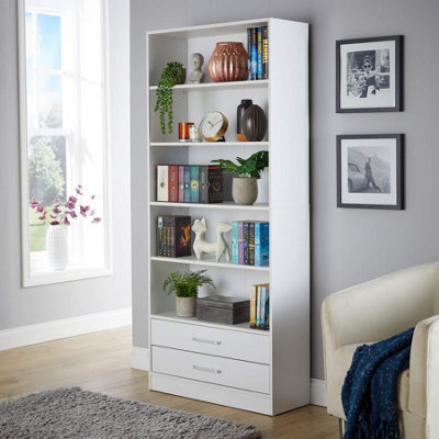 Home Source Clara 5-Tier 2 Drawer Storage Bookcase White - image 1