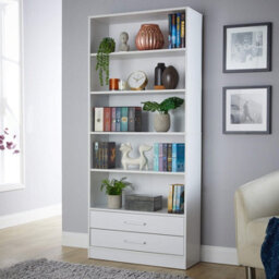 Home Source Clara 5-Tier 2 Drawer Storage Bookcase White - thumbnail 3