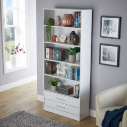 Home Source Clara 5-Tier 2 Drawer Storage Bookcase White - thumbnail 2