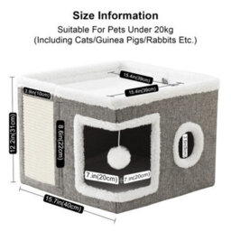 2-Tier Indoor Cat House Cave Scratch Board Play Ball - thumbnail 2