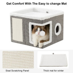 2-Tier Indoor Cat House Cave Scratch Board Play Ball - thumbnail 3