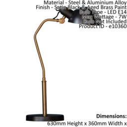 Table Lamp Satin Black & Aged Brass Paint 7W Led E14 Bedside Light - thumbnail 2