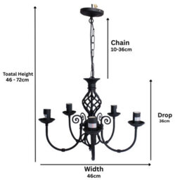 5 Arm Barley Twist Chandelier Ceiling Light - Black Or Antique Brass - thumbnail 4