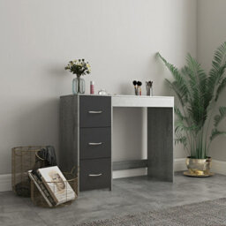 Urbn-Living Urbnliving Height 79.5Cm 3 Drawer Wooden Bedroom Dressing Computer Work Table Desk Ash Grey Carcass And Black Drawers Jewellery - thumbnail 3