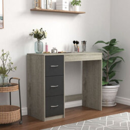 Urbn-Living Urbnliving Height 79.5Cm 3 Drawer Wooden Bedroom Dressing Computer Work Table Desk Ash Grey Carcass And Black Drawers Jewellery