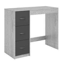 Urbn-Living Urbnliving Height 79.5Cm 3 Drawer Wooden Bedroom Dressing Computer Work Table Desk Ash Grey Carcass And Black Drawers Jewellery - thumbnail 4