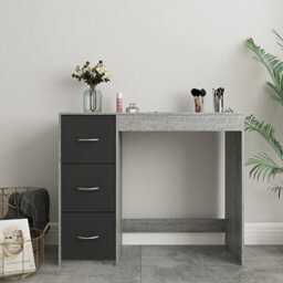 Urbn-Living Urbnliving Height 79.5Cm 3 Drawer Wooden Bedroom Dressing Computer Work Table Desk Ash Grey Carcass And Black Drawers Jewellery - thumbnail 2