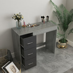 Urbn-Living Urbnliving Height 79.5Cm 3 Drawer Wooden Bedroom Dressing Computer Work Table Desk Ash Grey Carcass And Black Drawers Jewellery - thumbnail 5
