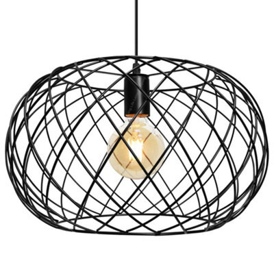 Long Life Lamps Company Black Metal Industrial Ceiling Wire Cage Globe Pendant Light M0183 With 4W G95 Led - image 1