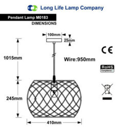 Long Life Lamps Company Black Metal Industrial Ceiling Wire Cage Globe Pendant Light M0183 With 4W G95 Led - thumbnail 2