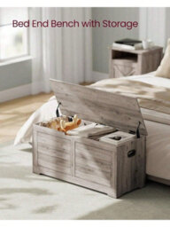 Songmics Vasagle Storage Chest, Storage Bench, Blanket Box With 2 Safety Hinges, Shoe Storage Bench, Farmhouse Style - thumbnail 3