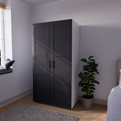 Atomia Contemporary Matt Black Tall Double Wardrobe (H)1875mm (W)1000mm (D)580mm - image 1