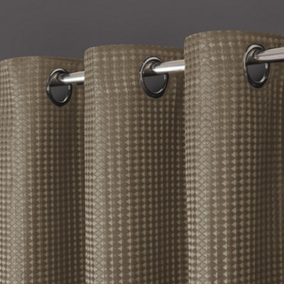 Velosso Waffle Weave Total Blackout Jacquard Eyelet Header Curtains - Natural