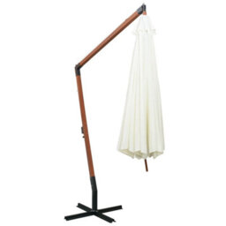 Berkfield Hanging Parasol 350 Cm Wooden Pole White - thumbnail 4