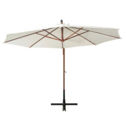 Berkfield Hanging Parasol 350 Cm Wooden Pole White - thumbnail 3