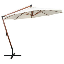 Berkfield Hanging Parasol 350 Cm Wooden Pole White - thumbnail 2
