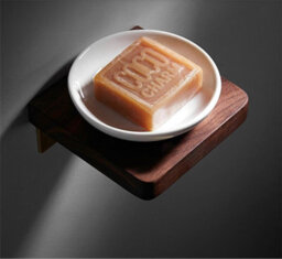 Nes Home Luxury Ceramic Soap Dish With Shelf Wooden Walnut & Brushed Gold - thumbnail 2