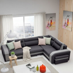 Assan Sectional Sofa With Ottoman Sleeping Function Dl Mechanism 2 Storage Bar Loose Cushions Dark Grey And Light Grey Right Side - thumbnail 2