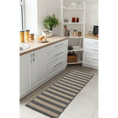 Melrose Eden Navy Stripe Design Pile Height 3mm Indoor Outdoor Area Runner Rug - 67/200Cm - image 1