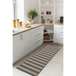 Melrose Eden Navy Stripe Design Pile Height 3mm Indoor Outdoor Area Runner Rug - 67/200Cm