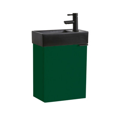 Homestylestore 400mm Dark Green Wall Hung Bathroom Vanity Unit Black Basin And Black Finger Pull Handle - image 1