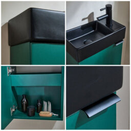 Homestylestore 400mm Dark Green Wall Hung Bathroom Vanity Unit Black Basin And Black Finger Pull Handle - thumbnail 2