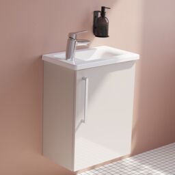 Vitra Harlow Smooth Gloss Sahara Beige Wall-Mounted Cloakroom Vanity Unit & Basin Set (W)455mm (H)575mm - thumbnail 2