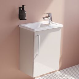 Vitra Harlow Smooth Gloss Sahara Beige Wall-Mounted Cloakroom Vanity Unit & Basin Set (W)455mm (H)575mm - thumbnail 3