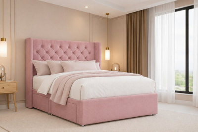 "Nexus Windsor Plush Divan, Pink, 54"" Winged Hb, No Drawers, Open Coil Mattress, Super King" - image 1