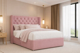 "Nexus Windsor Plush Divan, Pink, 54"" Winged Hb, No Drawers, Open Coil Mattress, Super King" - thumbnail 1