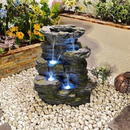 Outdoor Living UK Solar Hokah Fals Rock Effect Water Feature With Cover