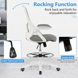 Gainoom Ergonomic Mid-Back Tall Drafting Chair White Swivel Task Chair - thumbnail 9