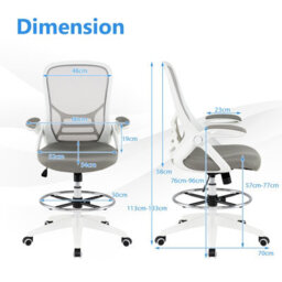 Gainoom Ergonomic Mid-Back Tall Drafting Chair White Swivel Task Chair - thumbnail 2