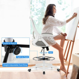 Gainoom Ergonomic Mid-Back Tall Drafting Chair White Swivel Task Chair - thumbnail 6