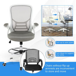 Gainoom Ergonomic Mid-Back Tall Drafting Chair White Swivel Task Chair - thumbnail 5