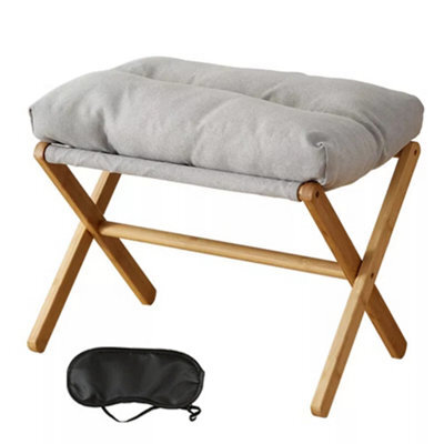 Grey Padded Foldable Bamboo Footstool - Compact Rest Seat & Pouffe (54X34X42Cm) - image 1